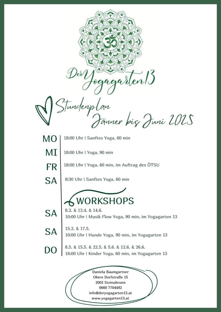 DerYogagarten13 Woche Yoga Stundenplan